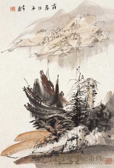 常进 霜岸泊舟 立轴 70×47cm